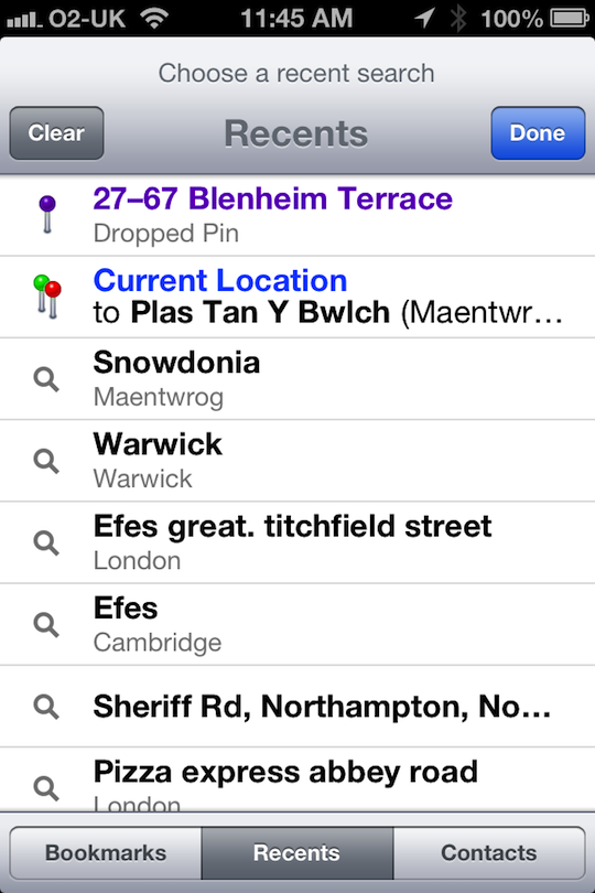 Google Maps Recents